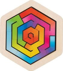 Goki Dřevěné puzzle Hlavolam - šestiúhelník 18 dílků