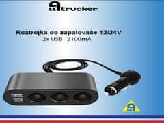 ALLTRUCKER Rozbočovač do auta 3x autozásuvka + 2x USB 12/24V