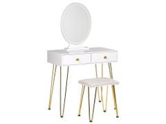 Beliani Toaletní stolek se 2 zásuvkami LED zrcadlem a stoličkou bílý/ zlatý CAEN