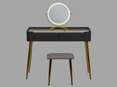 Beliani Toaletní stolek se 2 zásuvkami LED zrcadlem a stoličkou šedý/ zlatý SURIN