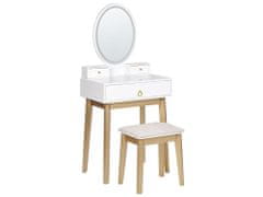 Beliani Toaletní stolek se 3 zásuvkami LED zrcadlem a stoličkou bílý/ zlatý RODEY