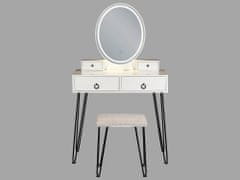 Beliani Toaletní stolek se 4 zásuvkami LED zrcadlem a stoličkou bílý/ černý SOYE