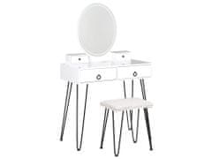 Beliani Toaletní stolek se 4 zásuvkami LED zrcadlem a stoličkou bílý/ černý SOYE
