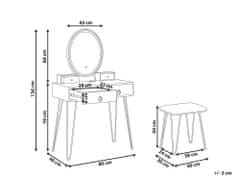 Beliani Toaletní stolek se 4 zásuvkami LED zrcadlem a stoličkou bílý/ černý SOYE