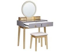 Beliani Toaletní stolek se 4 zásuvkami LED zrcadlem a stoličkou šedý/zlatý FEDRY