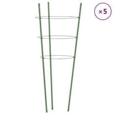 Greatstore Opory pro zahradní rostliny se 3 kroužky 5 ks zelené 60 cm ocel