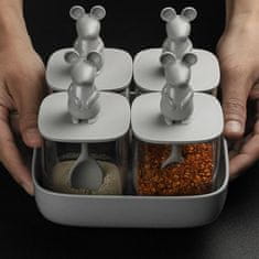 Qualy Design Stojánek s dózami se lžičkou Lucky Mouse Set 10366, 4x 250ml