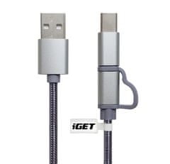 iGET CABLE G2V1 - Univerzální datový a nabíjecí kabel s konektory USB-C a microUSB, 2A rychlonabíjení