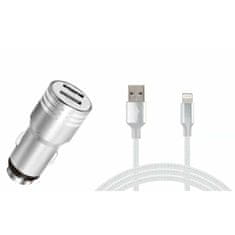 Carcommerce Zástrčka zapalovače s výstupem 2xUSB 2,4A + Kabel Iphone