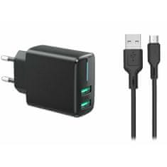 Carcommerce Adaptér - USB nabíječka do zásuvky s výstupem 2xUSB 2,4A + Kabel Micro USB