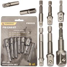 Powermat Sada adaptérů do vrtačky 1/2" 3/8" 1/4", 8ks, šestihran PM-ZAH-8T