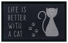 Mujkoberec Original Protiskluzová rohožka Life is better with a cat 104493 Anthracite/Grey 45x75