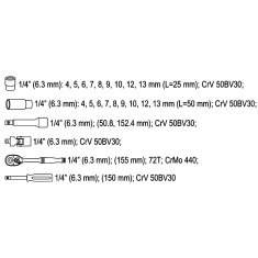 YATO Sada nářadí 23el klíčů 1/4' YT-14451