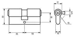 Gerda Cylindrická vložka 35/55 pro dveřní zámek se 3 klíči